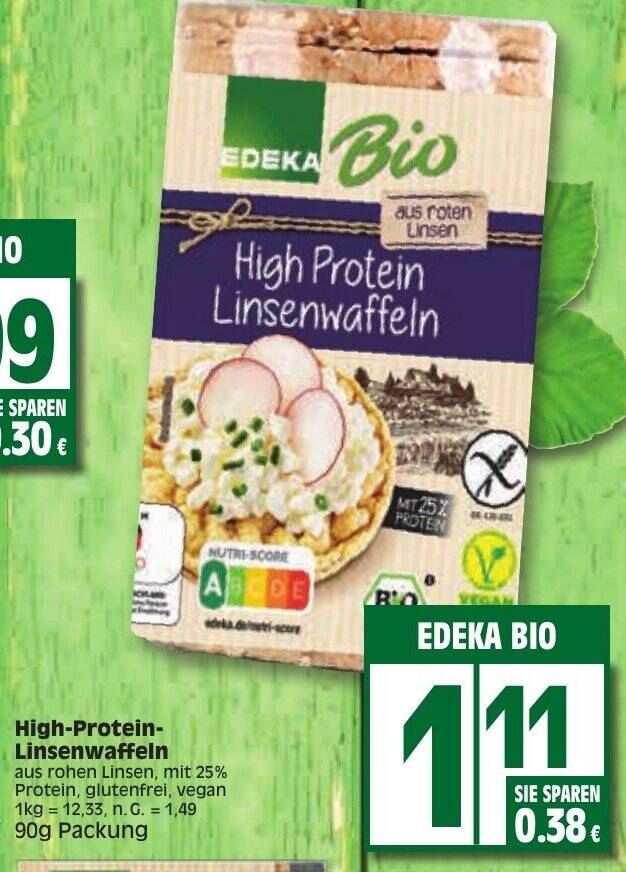 EDEKA BIO HighProtein Linsenwaffeln 90g Packung Angebot bei Edeka