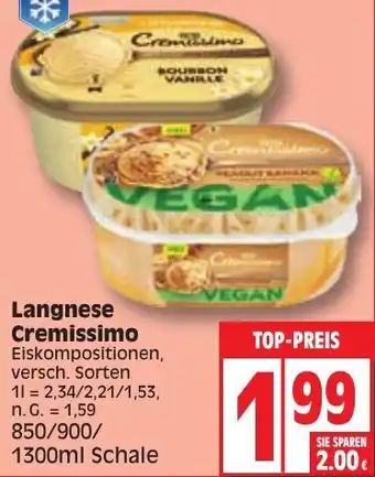 Edeka Langnese Cremissimo 850/900/ 1300ml Schale Angebot