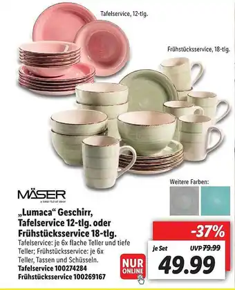 Lidl Mäser Lumaca Geschirr, Tafelservice 12-tlg. Oder Frühstücksservice 18-tlg Angebot