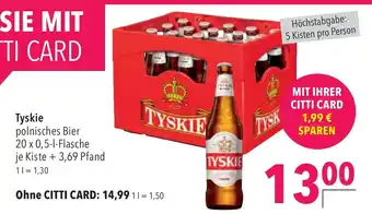 CITTI Markt Tyskie polnisches Bier 20 x 0,5-L Angebot