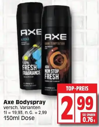 Edeka Axe Bodyspray 150ml Dose Angebot