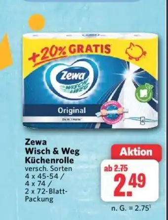 Combi Zewa Wisch & Weg Küchenrolle versch. Sorten 4 x 45-54/4 x 74/ 2 x 72-Blatt-Packung Angebot