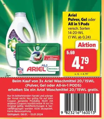 Combi Ariel Pulver, Gel oder All in 1 Pods versch. Sorten 14-20-WL Angebot