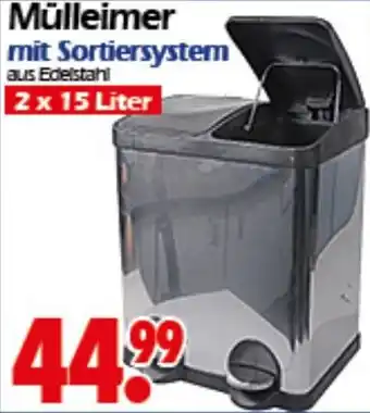 Wreesmann Mülleimer mit Sortiersystem 2x15 Liter Angebot