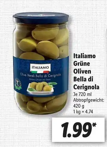 Lidl Italiamo Grüne Oliven Bella Di Cerignola 720ml Angebot