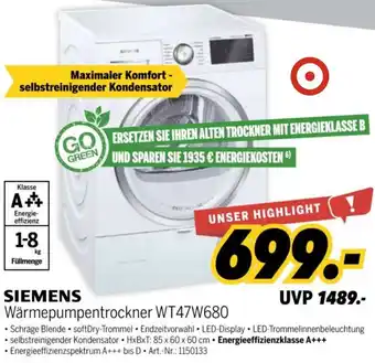 MEDIMAX SIEMENS Wärmepumpentrockner WT47W680 Angebot