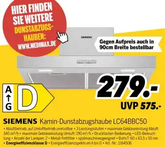 MEDIMAX SIEMENS Kamin-Dunstabzugshaube LC64BBC50 Angebot