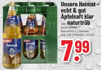 trinkgut Unsere Heimat-echt & gut Apfelsaft klar oder naturtrüb 6x1 L Flaschen Angebot