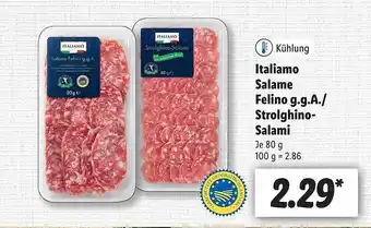 Lidl Italiano Salame Felino G.g.a- Strolghino Salami 80g Angebot