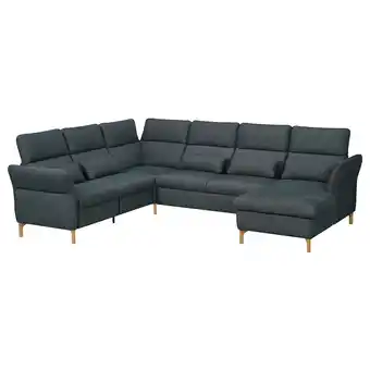 IKEA Fammarp ecksofa 5-sitzig m elek ruhesessel, mit récamiere rechts holz/tallmyra schwarz/grau Angebot