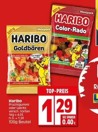 Elli Markt Haribo Fruchtgummi oder Lakritz, 320g Beutel Angebot