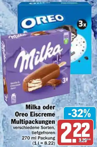 AEZ Milka oder Oreo Eiscreme Multipackungen 270 ml Packung Angebot