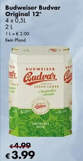 Travel Free Budweiser Budvar Original 12° 4 x 0,5L Angebot