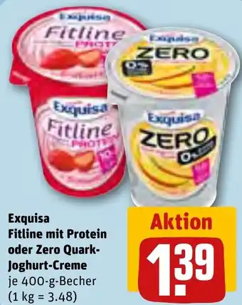 REWE Exquisa Fitline mit Protein oder Zero Quark-Joghurt Creme 400 g Becher Angebot