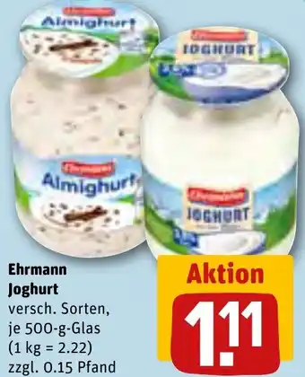 REWE Ehrmann Joghurt 500 g Glas Angebot