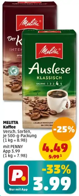 PENNY MELITTA Kaffee 500 g Packung Angebot