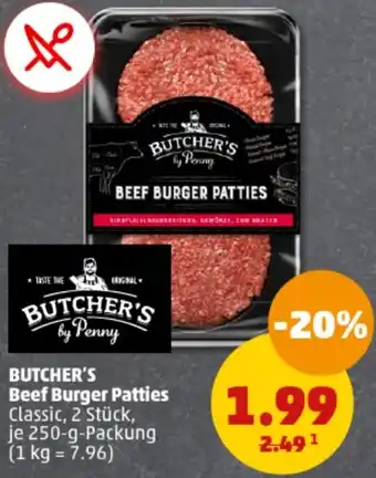 PENNY BUTCHER'S Beef Burger Patties 250 g Packung Angebot