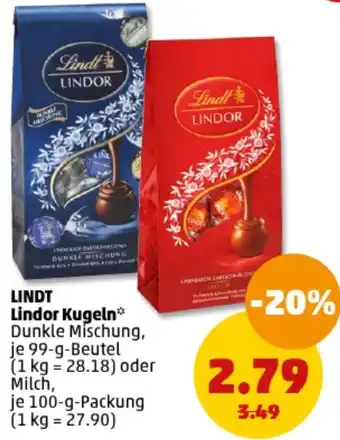 PENNY LINDT Lindor Kugeln 99 g Beutel/100 g Packung Angebot