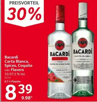 Selgros Bacardi Carta Blanca, Spices, Coquito oder Flavors 32/37,5% Vol. 700ml Angebot