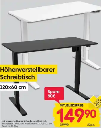 Rusta Höhenverstellbarer Schreibtisch 120x60 cm Angebot