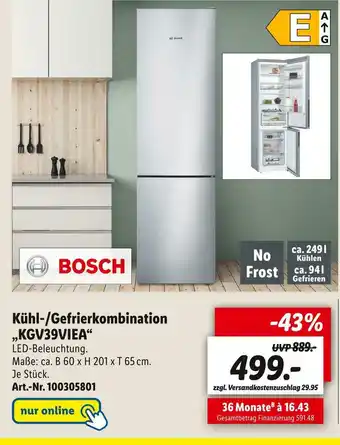 Lidl Bosch kühl-/gefrierkombination „kgv39viea“ Angebot