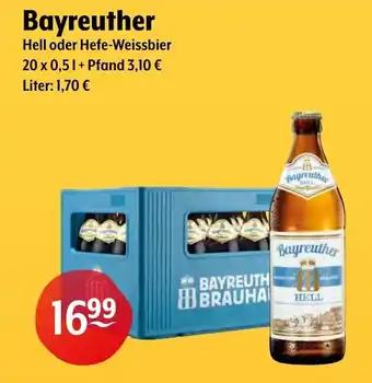 Trink und Spare Bayreuther Hell oder Hefe-Weissbier 20 x 0,5 L Angebot