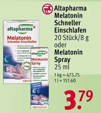 Rossmann Altapharma Melatonin Schneller Einschlafen 20 Stück/8 g oder Melatonin Spray 25ml Angebot