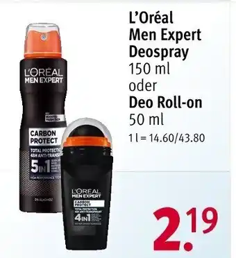 Rossmann L'Oréal Men Expert Deospray 150ml oder Deo Roll-on 50 ml Angebot