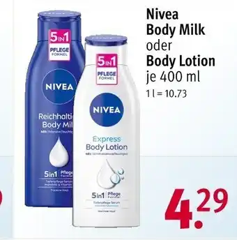 Rossmann Nivea Body Milk oder Body Lotion je 400 ml Angebot