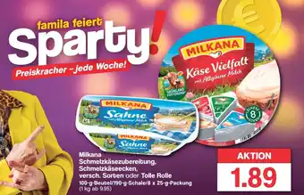 Famila Nord West Milkana Schmelzkäsezubereitung, Schmelzkäseecken, versch. Sorten oder Tolle Rolle 100-g-Beutel/190-g-Schale/8 x 25-g-Packung Angebot