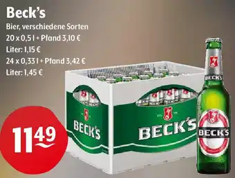 Getränke Hoffmann Beck's Bier 20x0,5/24x0,33 L Angebot