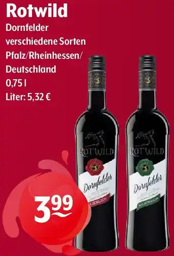 Getränke Hoffmann Rotwild Dornfelder 0,75 L Angebot