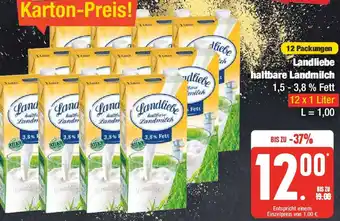 Edeka Landliebe haltbare Landmilch 12 x 1 Liter Angebot