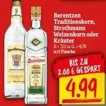 NP Discount Berentzen Traditionskorn, Strothmann Weizenkorn oder Kräuter 0,7 L Flasche Angebot