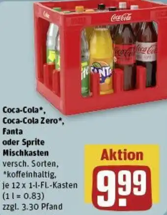 REWE Coca-Cola, Coca-Cola Zero, Fanta oder Sprite Mischkasten 12x1 L-Fl. Kasten Angebot