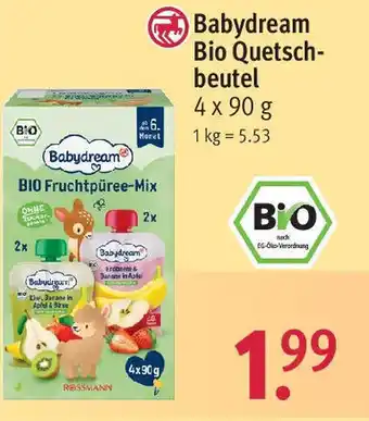 Rossmann Babydream Bio Quetschbeutel 4*90g Angebot