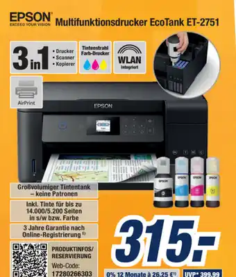 Expert Bening Epson Multifunktionsdrucker EcoTank ET 2751 Angebot