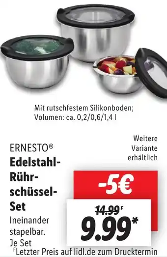 Lidl ERNESTO Edelstahl-Rührschüssel Set Angebot