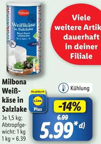 Lidl Milbona Weißkäse in Salzlake 1,5 kg Angebot