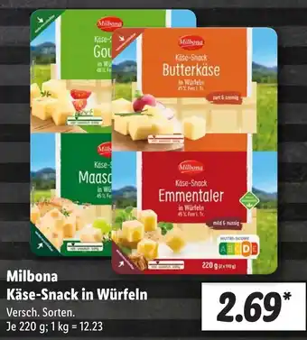 Lidl Milbona Käse-Snack in Würfeln 220 g Angebot