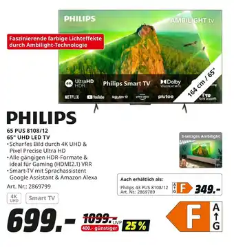 MediaMarkt PHILIPS 65" UHD LED TV 65PUS8108/12 Angebot