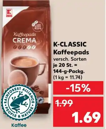 Kaufland K-CLASSIC Kaffeepads 144 g Packg. Angebot