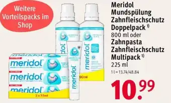 Rossmann Meridol Mundspülung Zahnfleischschutz Doppelpack 800 ml oder Zahnpasta Zahnfleischschutz Multipack 225 ml Angebot