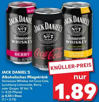 Kaufland JACK DANIEL'S Alkoholisches Mixgetränk 0,33 L Dose Angebot