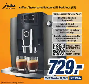 Expert Bening Jura Kaffee/Espresso Vollautomat E6 Dark Inox (EB) Angebot