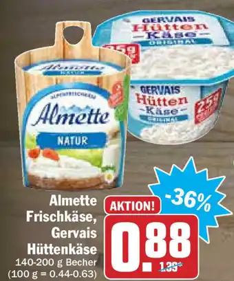 HIT Ullrich Almette Frischkäse oder Gervais Hüttenkäse 140-200g Angebot