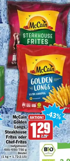 HIT Ullrich McCain Golden Longs, Steakhouse Frites oder Chef Frites 600/650/750g Beutel Angebot