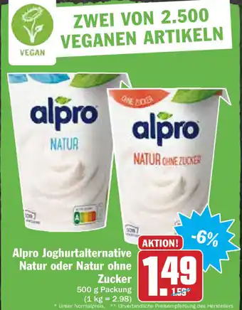 HIT Ullrich Alpro Joghurtalternative Natur oder Natur ohne Zucker 500g Angebot