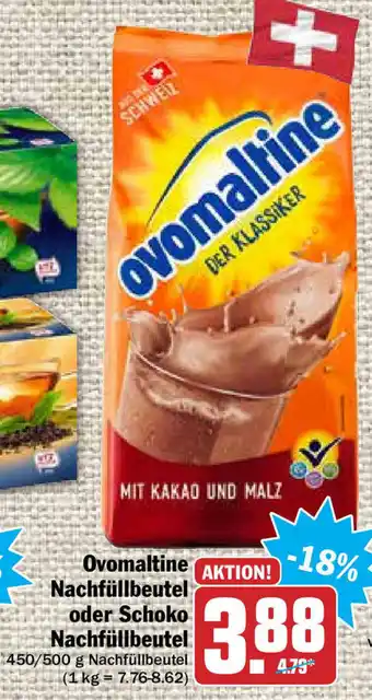 HIT Ullrich Ovomaltine Nachfüllbeautel oder Schoko Nachfüllbeutel 450/500g Angebot