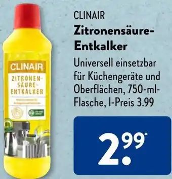 Aldi Süd CLINAIR Zitronensäure-Entkalker 750 ml Flasche Angebot